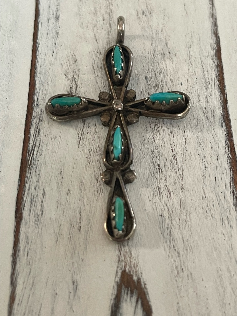 Sterling Silver Turquoise Inlay Cross Pendant